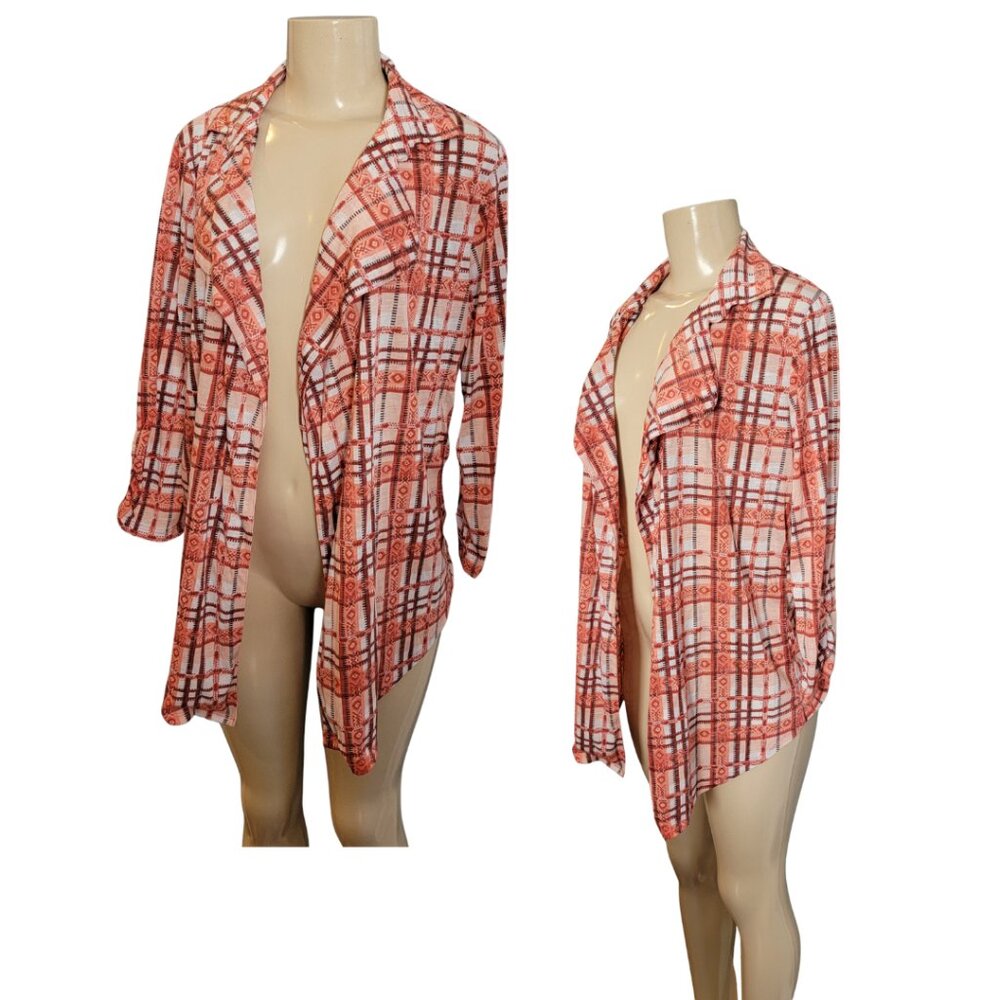 No Comment Plaid Open Cardigan 3/4 length sleeves